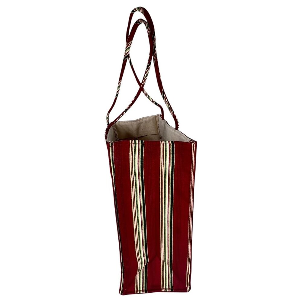 New 2005 Longaberger Basket Holiday Tote Bag Fabric Purse Stripe Embroidered VTG - Picture 5 of 9